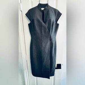 Calvin Klein Cap-Sleeve Charcoal wrap Sheath Dress with Mandarin Neck, size 6